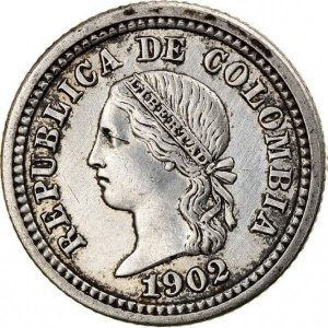 Аверс монеты Колумбия, 5 сентаво, 1902