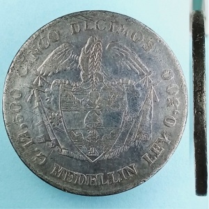 Реверс монеты Колумбия, 5 десимо, 1887-1888