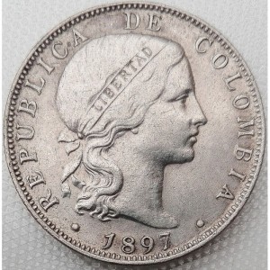 Аверс монеты Колумбия, 20 сентаво, 1897