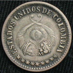 Аверс монеты Колумбия, 1 десимо, 1863-1866