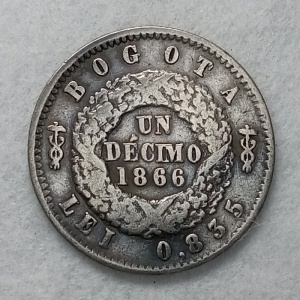 Реверс монеты Колумбия, 1 десимо, 1866