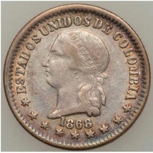 Аверс монеты Колумбия, 1 десимо, 1868-1874