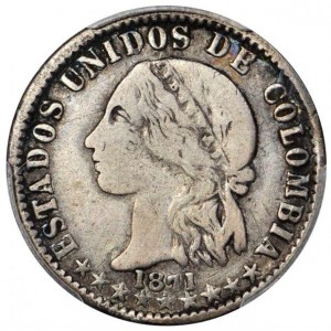 Аверс монеты Колумбия, 2 десимо, 1870-1872