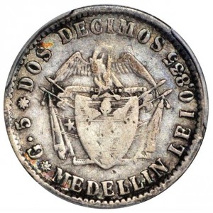 Реверс монеты Колумбия, 2 десимо, 1870-1872