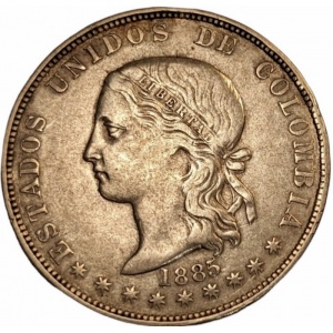 Аверс монеты Колумбия, 5 десимо, 1877-1886