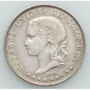 Аверс монеты Колумбия, 20 сентаво, 1874-1884