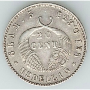 Реверс монеты Колумбия, 20 сентаво, 1874-1884