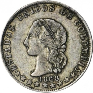 Аверс монеты Колумбия, ½ песо, 1868