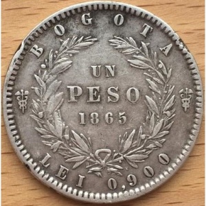 Реверс монеты Колумбия, 1 песо, 1862-1868