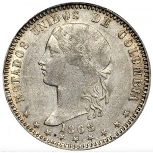 Аверс монеты Колумбия, 1 песо, 1868-1871
