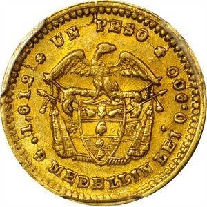 Реверс монеты Колумбия, 1 песо, 1872-1873
