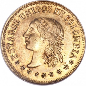Аверс монеты Колумбия, 2 песо, 1863