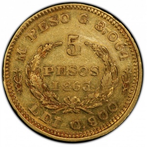 Реверс монеты Колумбия, 5 песо, 1863
