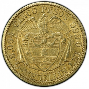 Реверс монеты Колумбия, 5 песо, 1885