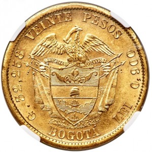 Реверс монеты Колумбия, 20 песо, 1862-1878
