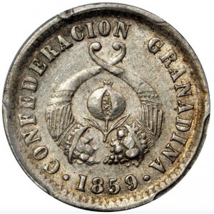 Аверс монеты Колумбия, 1 десимо, 1859-1860
