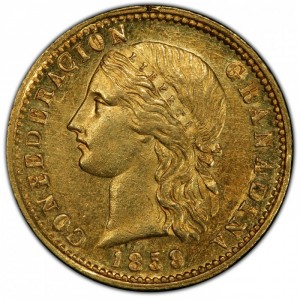 Аверс монеты Колумбия, 5 песо, 1859
