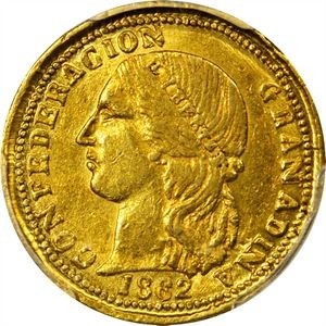 Аверс монеты Колумбия, 5 песо, 1862