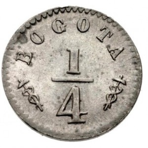 Реверс монеты Колумбия, ¼ реала, 1849-1858