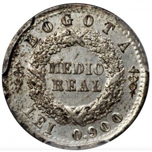 Реверс монеты Колумбия, ½ реала, 1850-1853