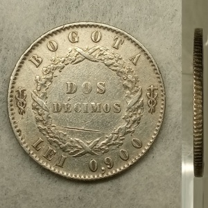 Реверс монеты Колумбия, 2 десимо, 1853-1858