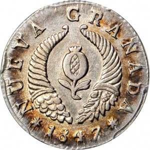 Аверс монеты Колумбия, 1 реал, 1847