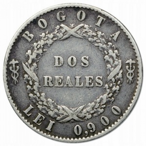 Реверс монеты Колумбия, 2 реала, 1849-1853