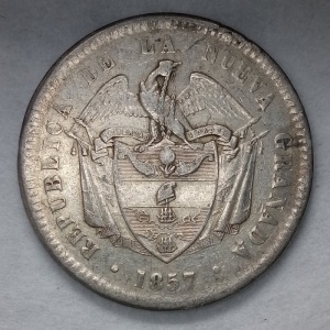 Аверс монеты Колумбия, 1 песо, 1855-1859