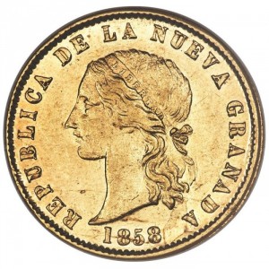 Аверс монеты Колумбия, 10 песо, 1857-1858