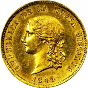 Аверс монеты Колумбия, 16 песо, 1848-1853
