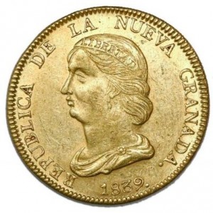 Аверс монеты Колумбия, 16 песо, 1837-1849