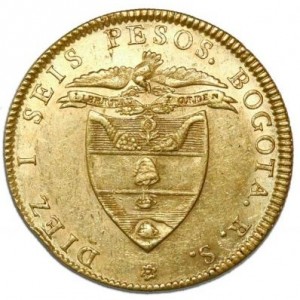 Реверс монеты Колумбия, 16 песо, 1837-1849