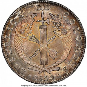 Аверс монеты Колумбия, 8 реалов, 1834-1836