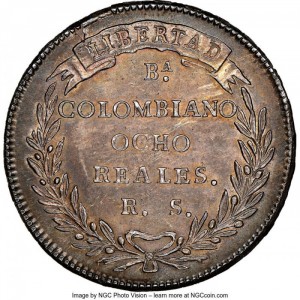 Реверс монеты Колумбия, 8 реалов, 1834-1836