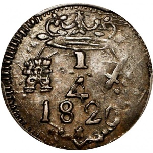 Аверс монеты Колумбия, ¼ реала, 1820
