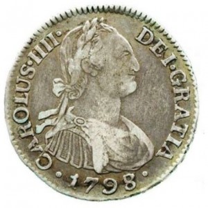 Аверс монеты Колумбия, 2 реала, 1792-1798