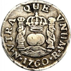 Реверс монеты Колумбия, ½ реала, 1760