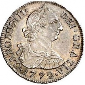 Аверс монеты Колумбия, 2 реала, 1772-1784