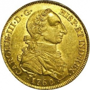 Аверс монеты Колумбия, 8 эскудо, 1762-1771