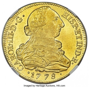 Аверс монеты Колумбия, 8 эскудо, 1771-1778