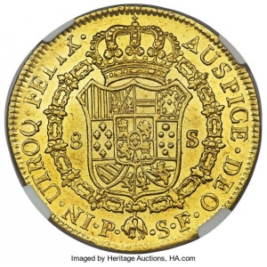 Реверс монеты Колумбия, 8 эскудо, 1771-1778