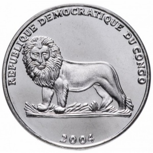 Аверс монеты Конго - ДРК, 1 франк, 2004, 25 лет правления Иоанна Павла II /священник Войтыла, 1946/