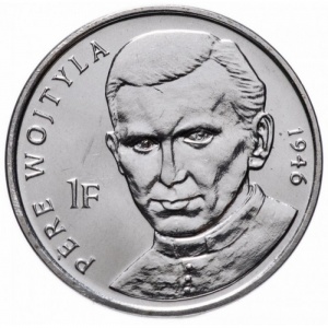 Реверс монеты Конго - ДРК, 1 франк, 2004, 25 лет правления Иоанна Павла II /священник Войтыла, 1946/