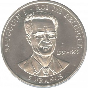 Реверс монеты Конго - ДРК, 5 франков, 2000, Бодуэн I - Король Бельгии