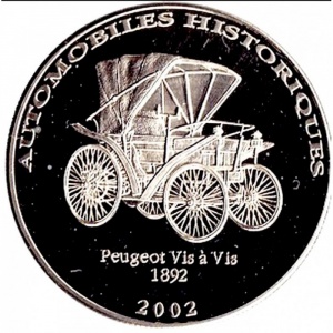 Реверс монеты Конго - ДРК, 10 франков, 2002, Peugeot Vis à Vis 1892