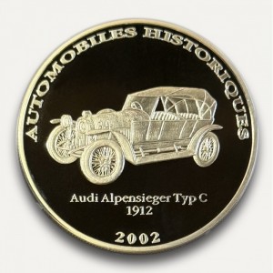 Реверс монеты Конго - ДРК, 10 франков, 2002, Audi Alpensieger Typ C 1912