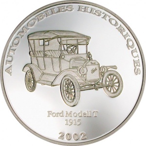 Реверс монеты Конго - ДРК, 10 франков, 2002, Ford Modell T 1915