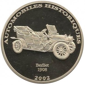 Реверс монеты Конго - ДРК, 10 франков, 2002, Berliet 1908