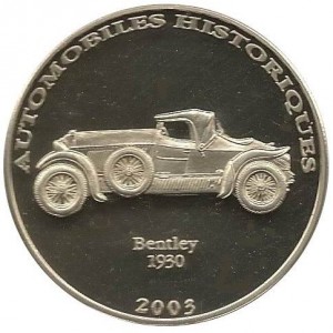 Реверс монеты Конго - ДРК, 10 франков, 2003, Bentley 1930