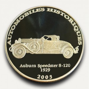 Реверс монеты Конго - ДРК, 10 франков, 2003, Auburn Speedster 8-120 1929